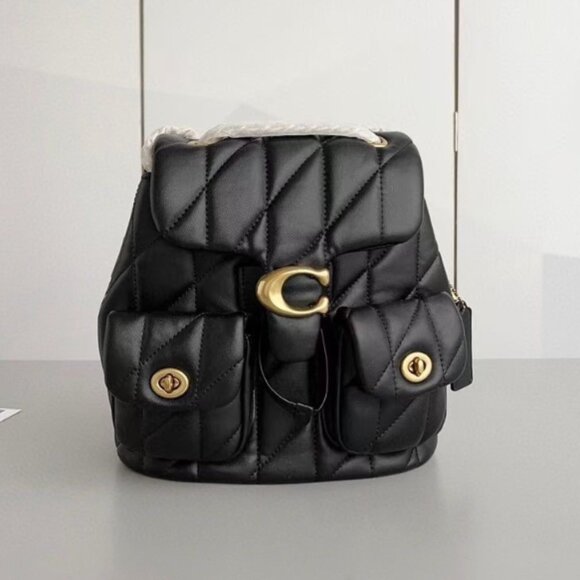 Coach Black Leather Flap Backpack - Picture 1 of 10